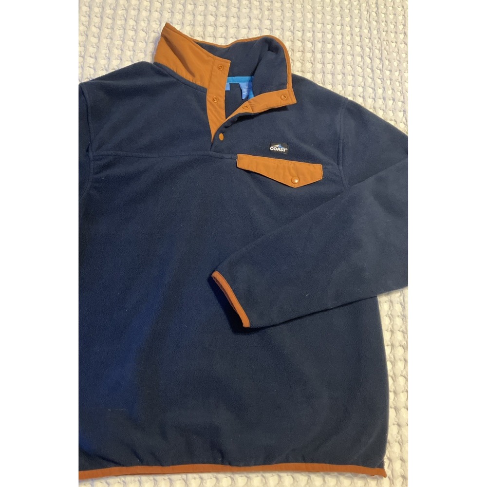 Coast Pawleys Snap Neck‎ Pullover Fleece Sweatshirt, Orange/Blue Mens Medium - Picture 12 of 12